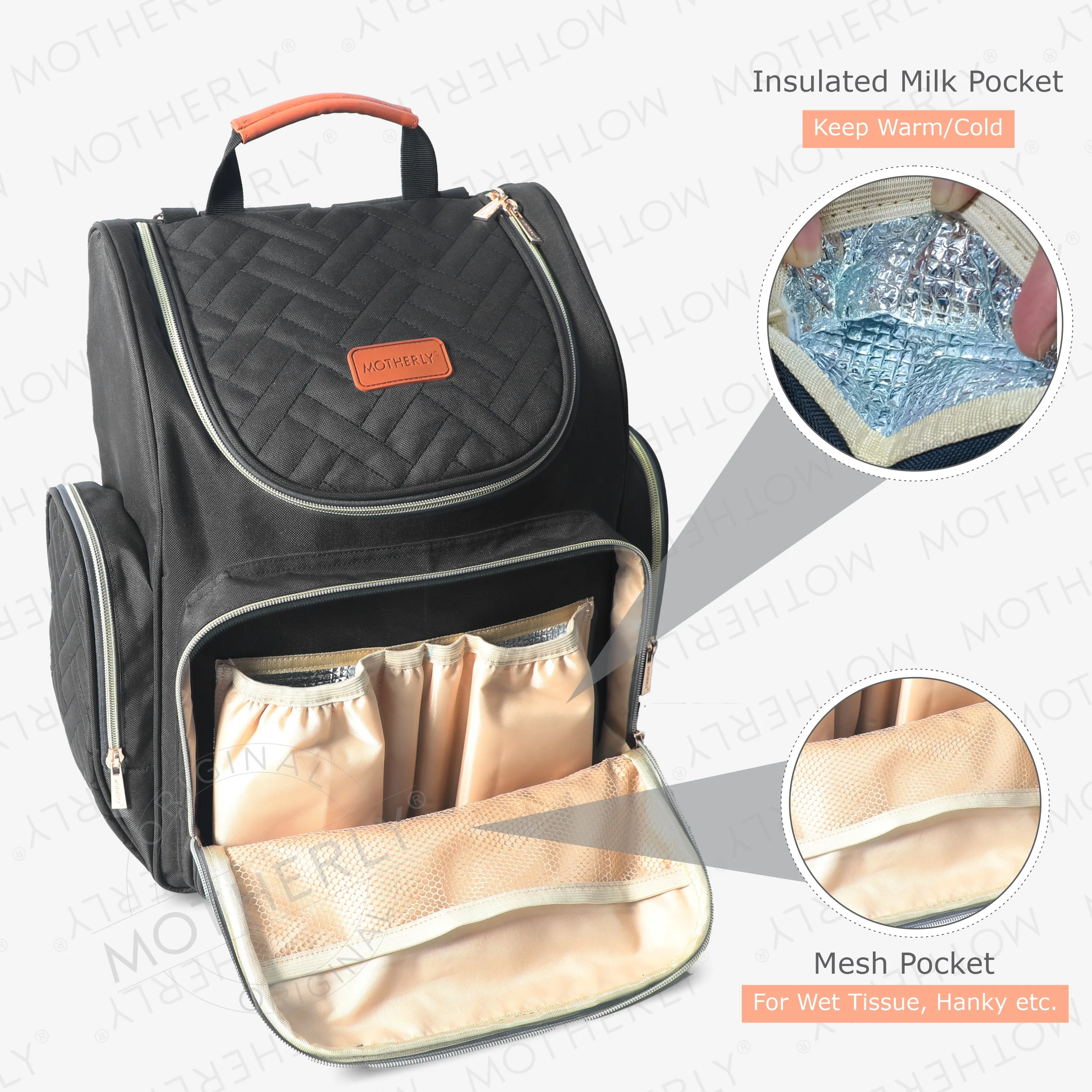 Motherly Diaper Quilted Diaper Bag for Mothers for Travel with Changing Mat - Spacious Diaper Bags for Mom | Baby Bag with Multi-Pocket Design | Maternity Bags for Mother and Baby