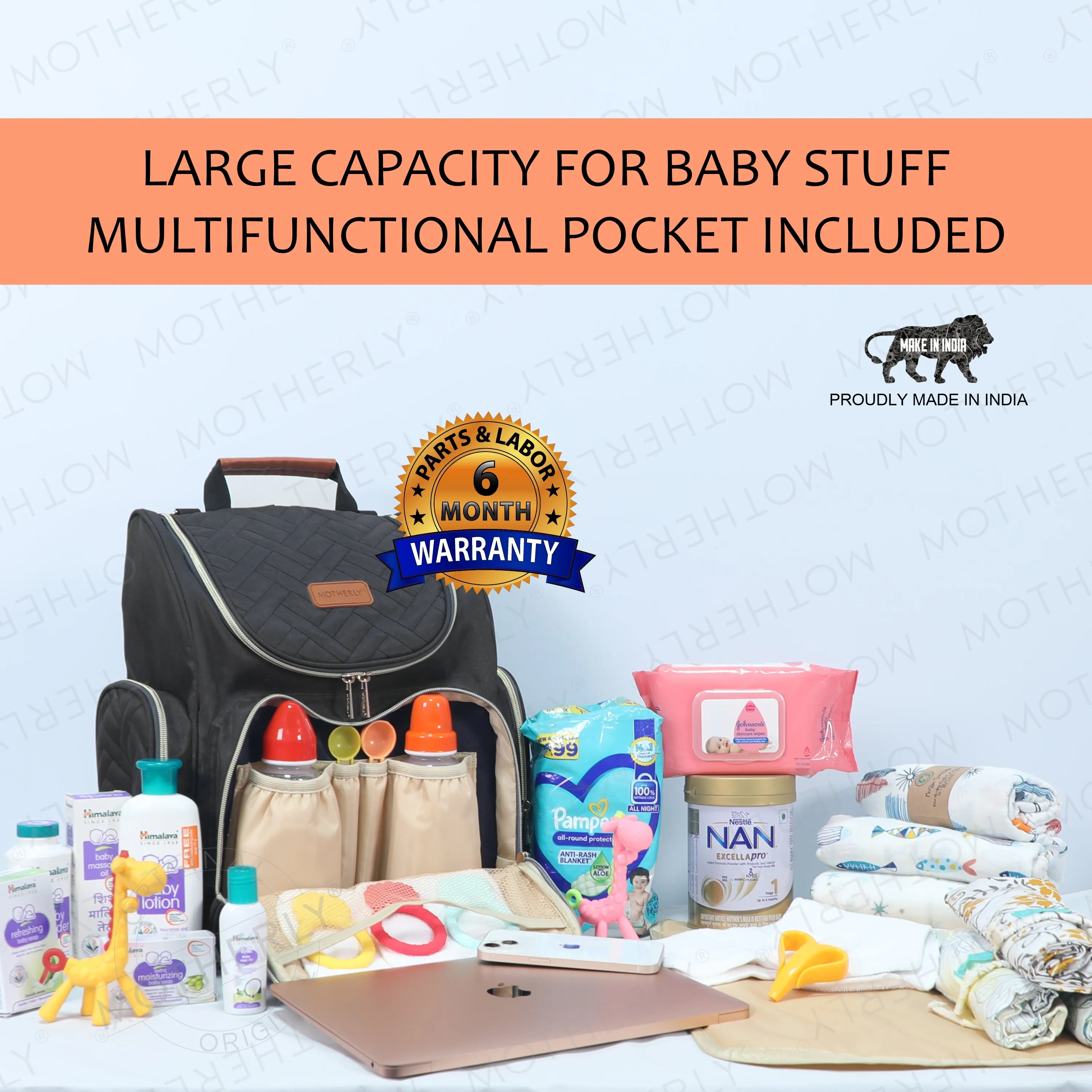 Motherly Diaper Quilted Diaper Bag for Mothers for Travel with Changing Mat - Spacious Diaper Bags for Mom | Baby Bag with Multi-Pocket Design | Maternity Bags for Mother and Baby