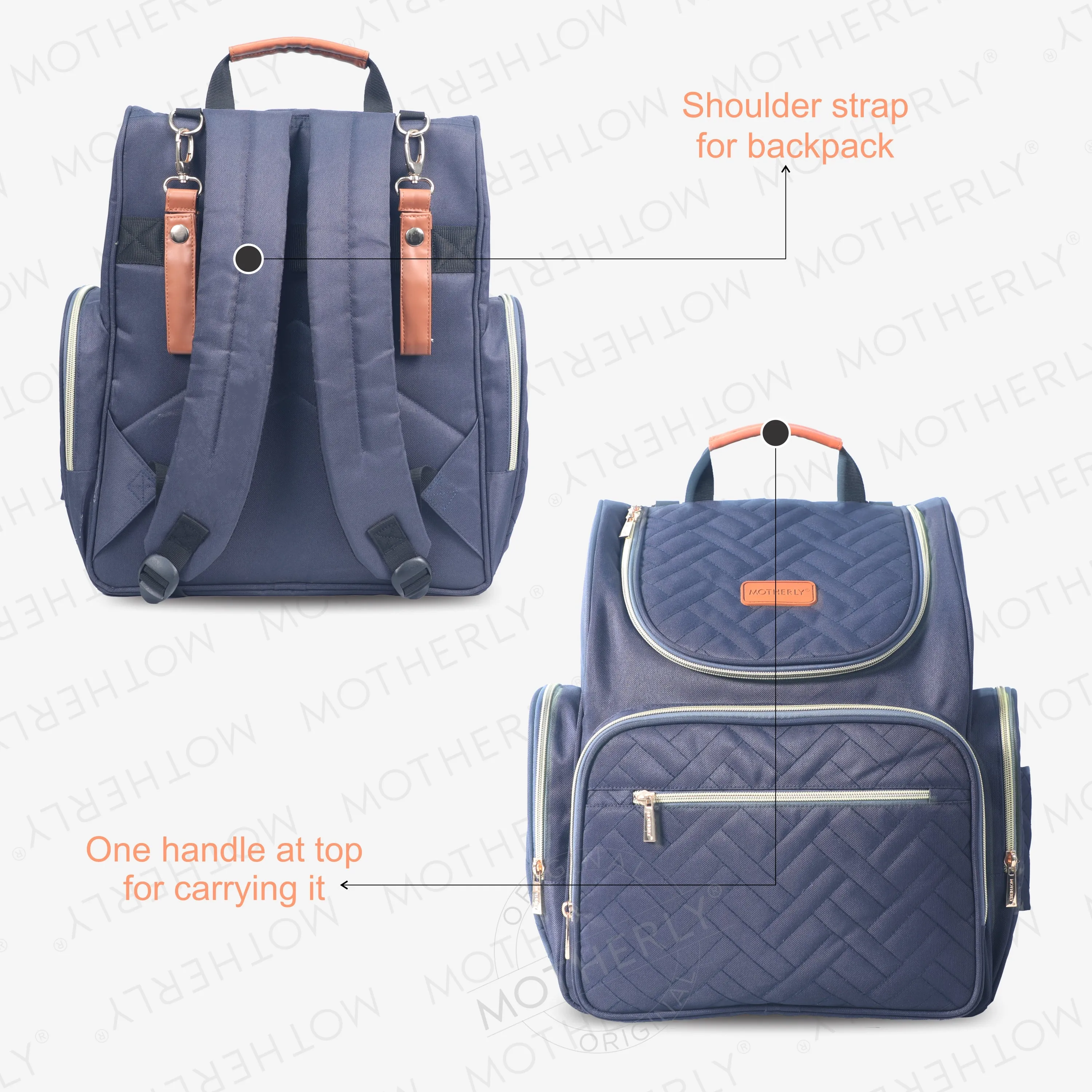 Motherly Diaper Quilted Diaper Bag for Mothers for Travel with Changing Mat - Spacious Diaper Bags for Mom | Baby Bag with Multi-Pocket Design | Maternity Bags for Mother and Baby