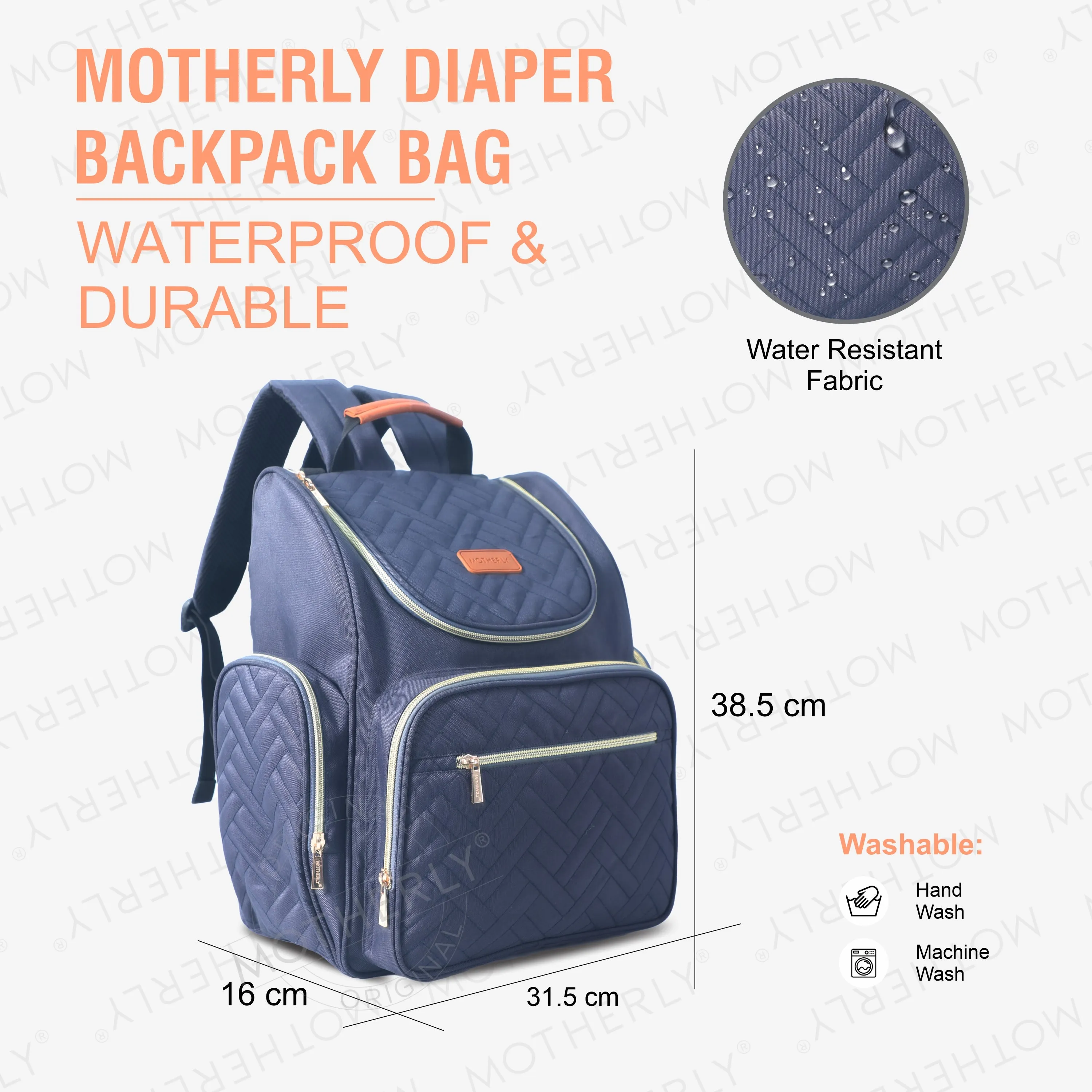Motherly Diaper Quilted Diaper Bag for Mothers for Travel with Changing Mat - Spacious Diaper Bags for Mom | Baby Bag with Multi-Pocket Design | Maternity Bags for Mother and Baby
