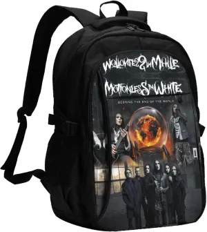 Motionless Rock In White Backpack with USB Charing Port Laptop Daypack Travel Bag Classic Laptop Backpack