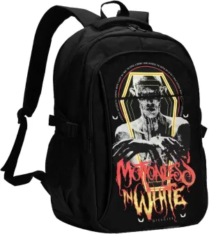 Motionless Rock In White Backpack with USB Charing Port Laptop Daypack Travel Bag Classic Laptop Backpack