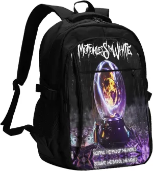 Motionless Rock In White Backpack with USB Charing Port Laptop Daypack Travel Bag Classic Laptop Backpack