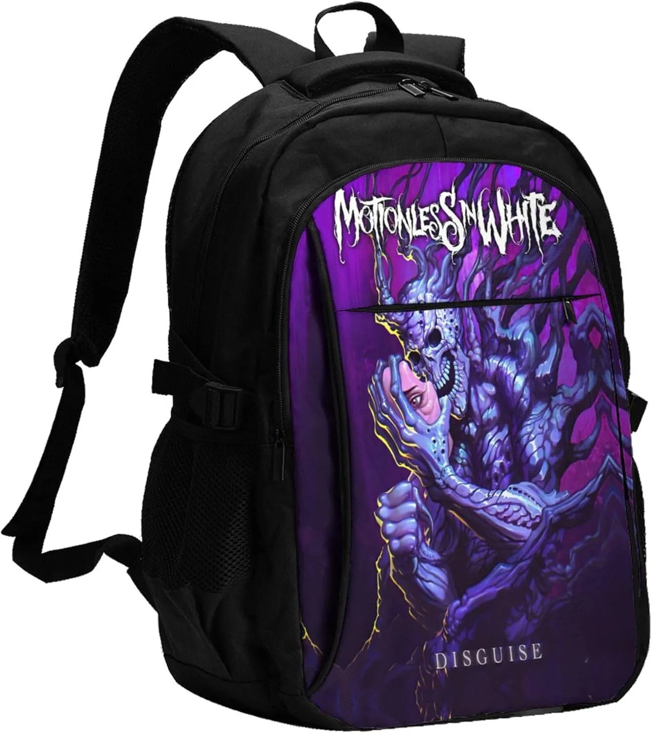 Motionless Rock In White Backpack with USB Charing Port Laptop Daypack Travel Bag Classic Laptop Backpack