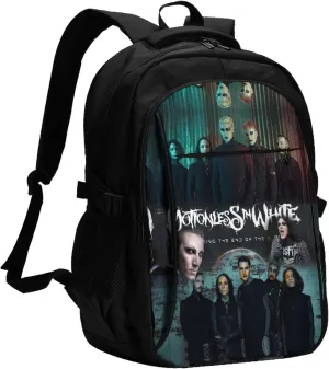Motionless Rock In White Backpack with USB Charing Port Laptop Daypack Travel Bag Classic Laptop Backpack