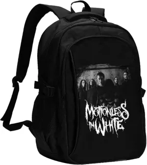 Motionless Rock In White Backpack with USB Charing Port Laptop Daypack Travel Bag Classic Laptop Backpack