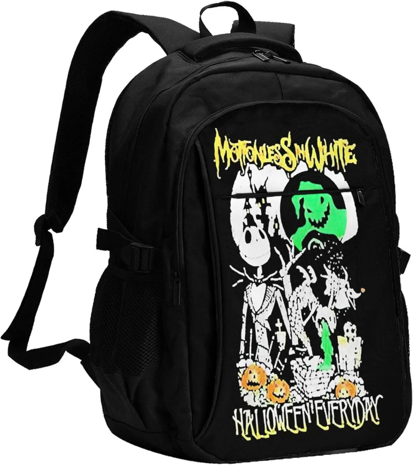 Motionless Rock In White Backpack with USB Charing Port Laptop Daypack Travel Bag Classic Laptop Backpack