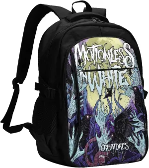 Motionless Rock In White Backpack with USB Charing Port Laptop Daypack Travel Bag Classic Laptop Backpack