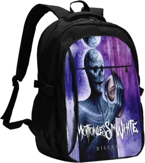 Motionless Rock In White Backpack with USB Charing Port Laptop Daypack Travel Bag Classic Laptop Backpack