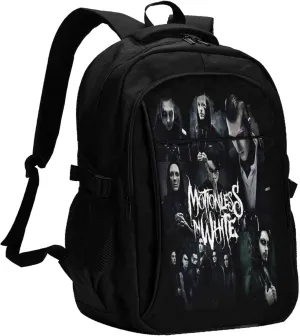 Motionless Rock In White Backpack with USB Charing Port Laptop Daypack Travel Bag Classic Laptop Backpack