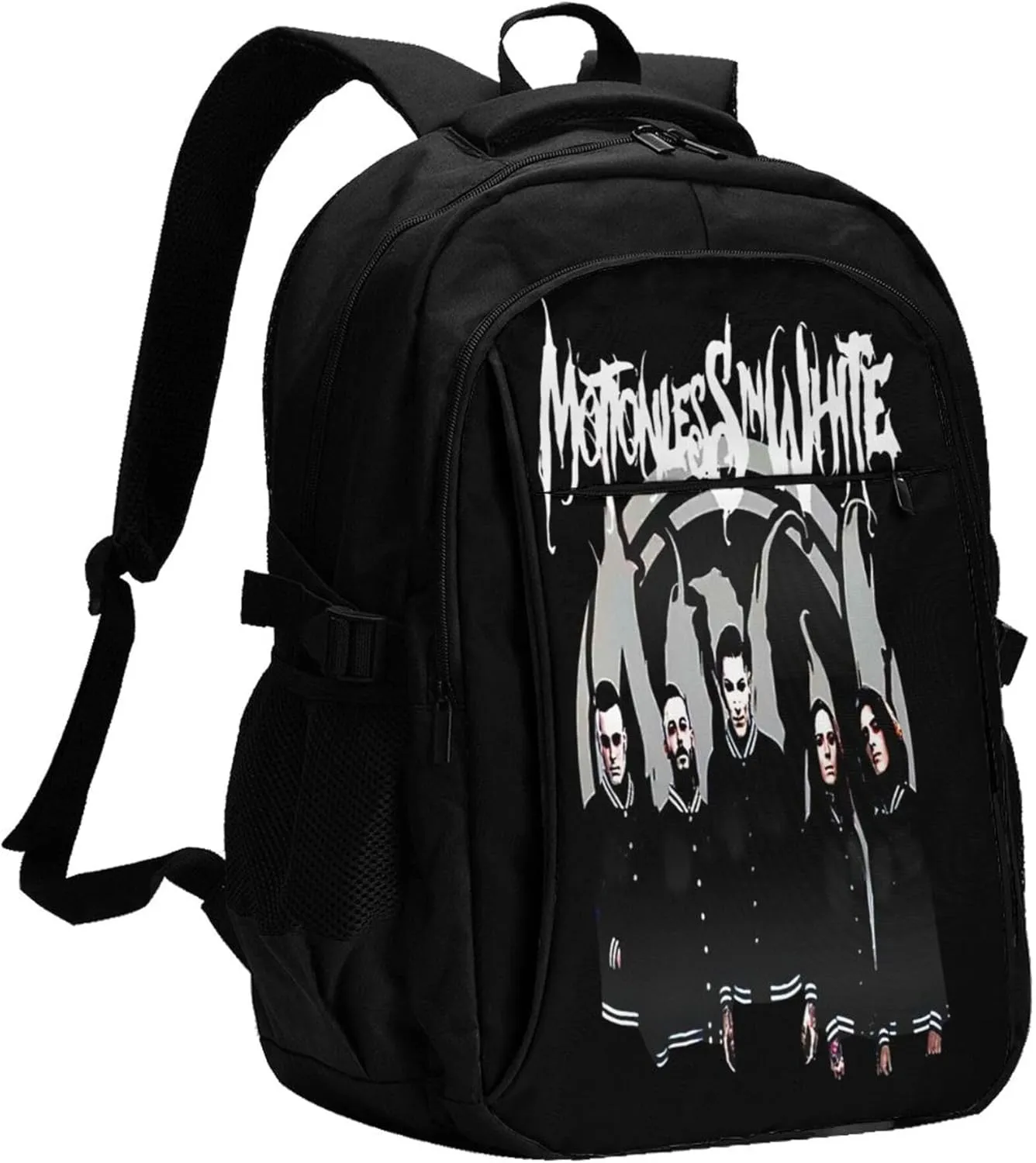 Motionless Rock In White Backpack with USB Charing Port Laptop Daypack Travel Bag Classic Laptop Backpack