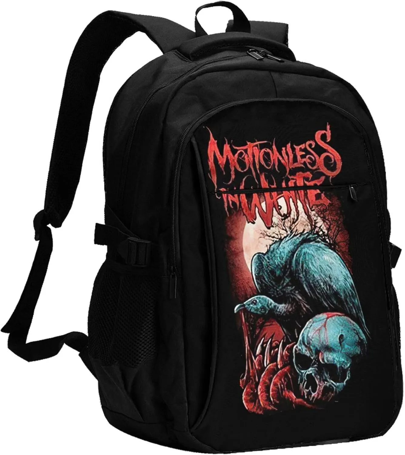 Motionless Rock In White Backpack with USB Charing Port Laptop Daypack Travel Bag Classic Laptop Backpack