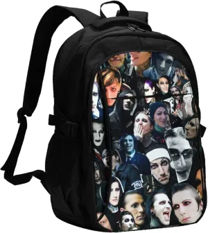 Motionless Rock In White Backpack with USB Charing Port Laptop Daypack Travel Bag Classic Laptop Backpack
