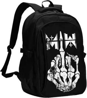 Motionless Rock In White Backpack with USB Charing Port Laptop Daypack Travel Bag Classic Laptop Backpack