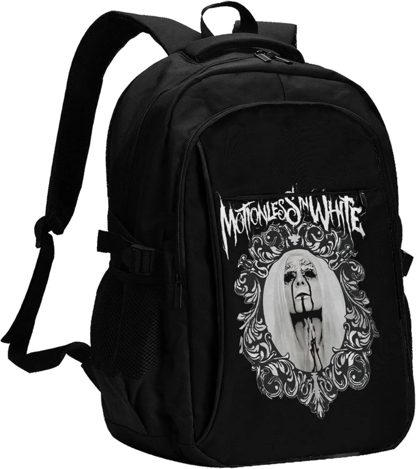 Motionless Rock In White Backpack with USB Charing Port Laptop Daypack Travel Bag Classic Laptop Backpack