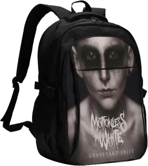 Motionless Rock In White Backpack with USB Charing Port Laptop Daypack Travel Bag Classic Laptop Backpack