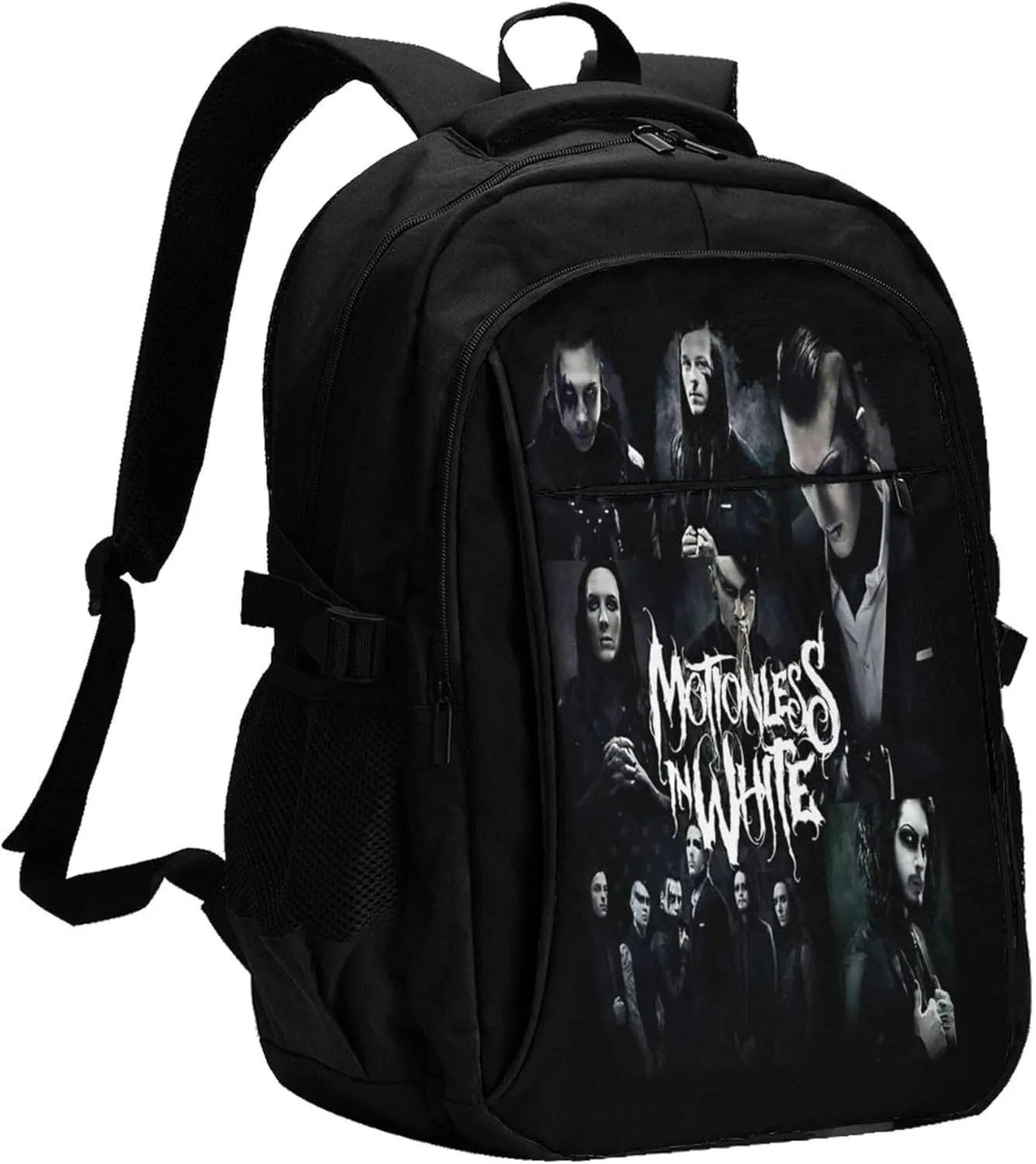 Motionless Rock In White Backpack with USB Charing Port Laptop Daypack Travel Bag Classic Laptop Backpack