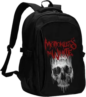 Motionless Rock In White Backpack with USB Charing Port Laptop Daypack Travel Bag Classic Laptop Backpack