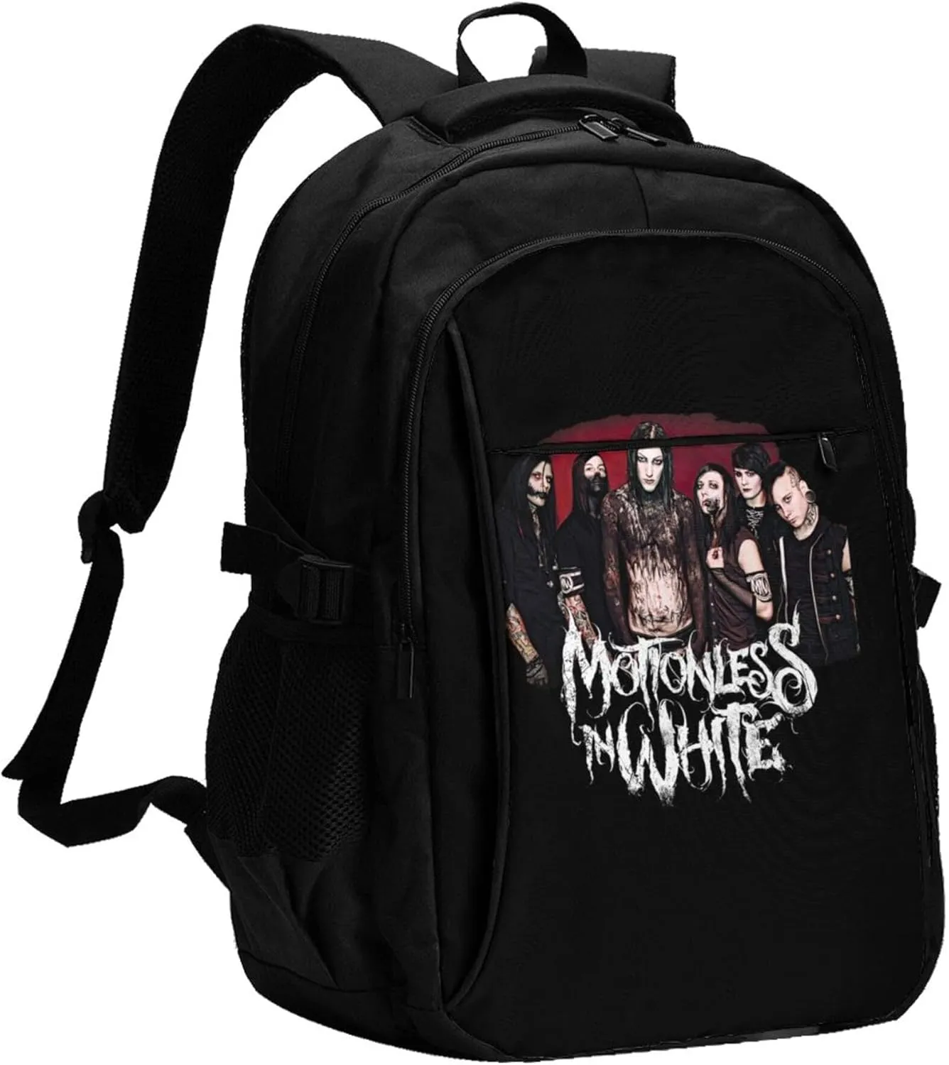 Motionless Rock In White Backpack with USB Charing Port Laptop Daypack Travel Bag Classic Laptop Backpack