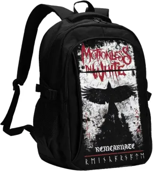 Motionless Rock In White Backpack with USB Charing Port Laptop Daypack Travel Bag Classic Laptop Backpack