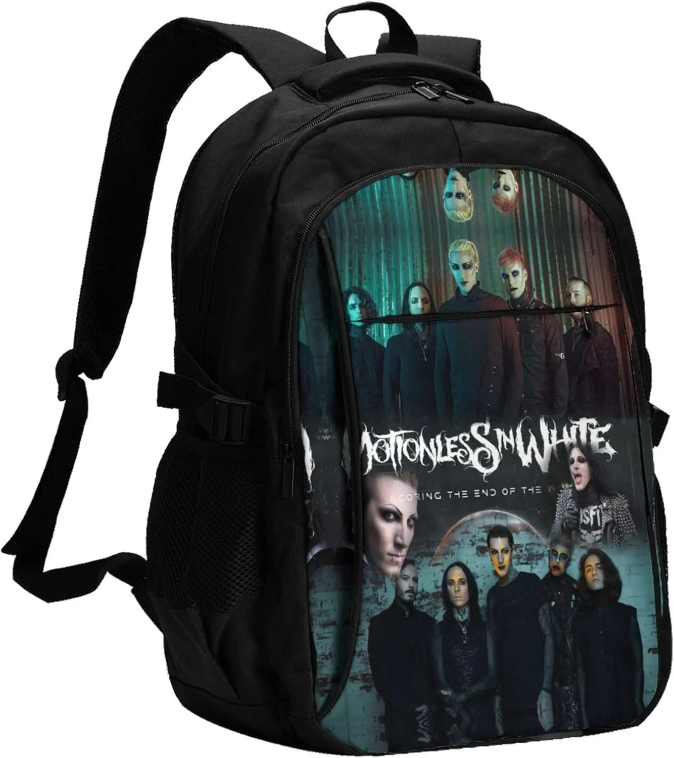 Motionless Rock In White Backpack with USB Charing Port Laptop Daypack Travel Bag Classic Laptop Backpack