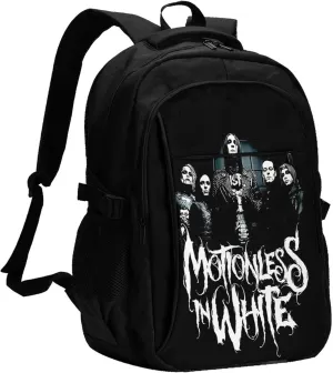 Motionless Rock In White Backpack with USB Charing Port Laptop Daypack Travel Bag Classic Laptop Backpack