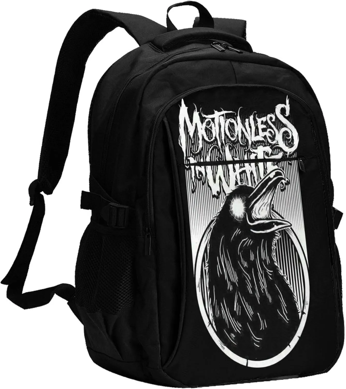Motionless Rock In White Backpack with USB Charing Port Laptop Daypack Travel Bag Classic Laptop Backpack