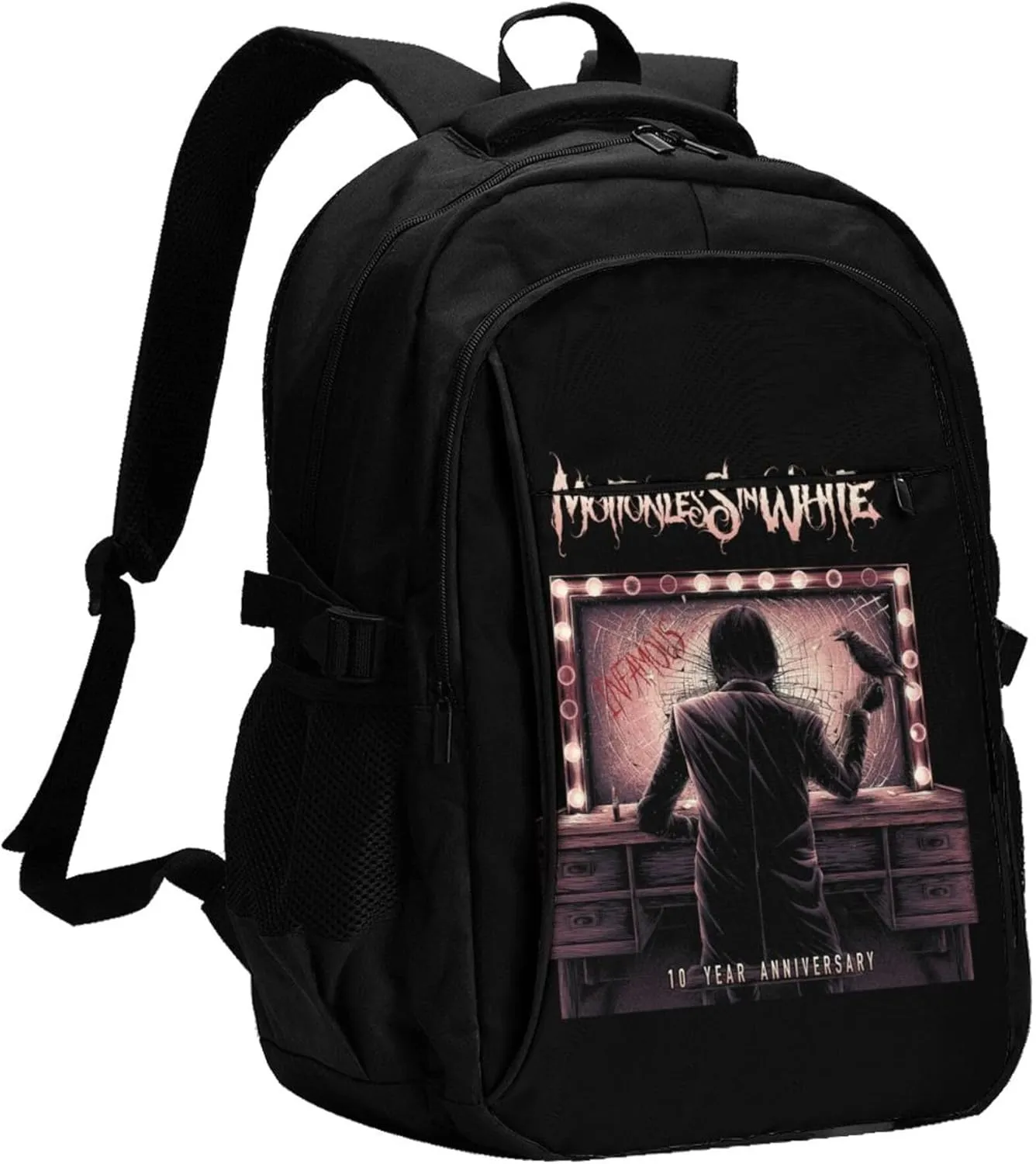 Motionless Rock In White Backpack with USB Charing Port Laptop Daypack Travel Bag Classic Laptop Backpack