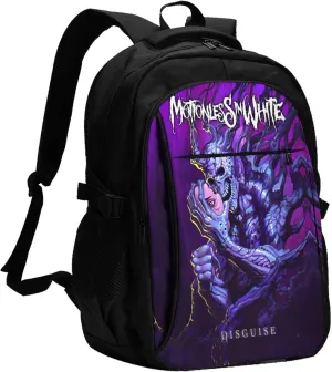 Motionless Rock In White Backpack with USB Charing Port Laptop Daypack Travel Bag Classic Laptop Backpack