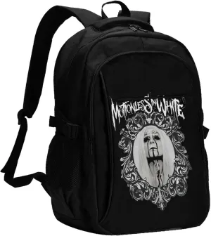Motionless Rock In White Backpack with USB Charing Port Laptop Daypack Travel Bag Classic Laptop Backpack