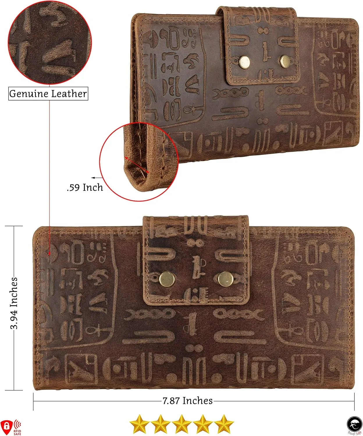 Mou Meraki Genuine Leather RFID Blocking Long Wallet – Vintage Bifold for Men (ANCIENT TOBACCO)