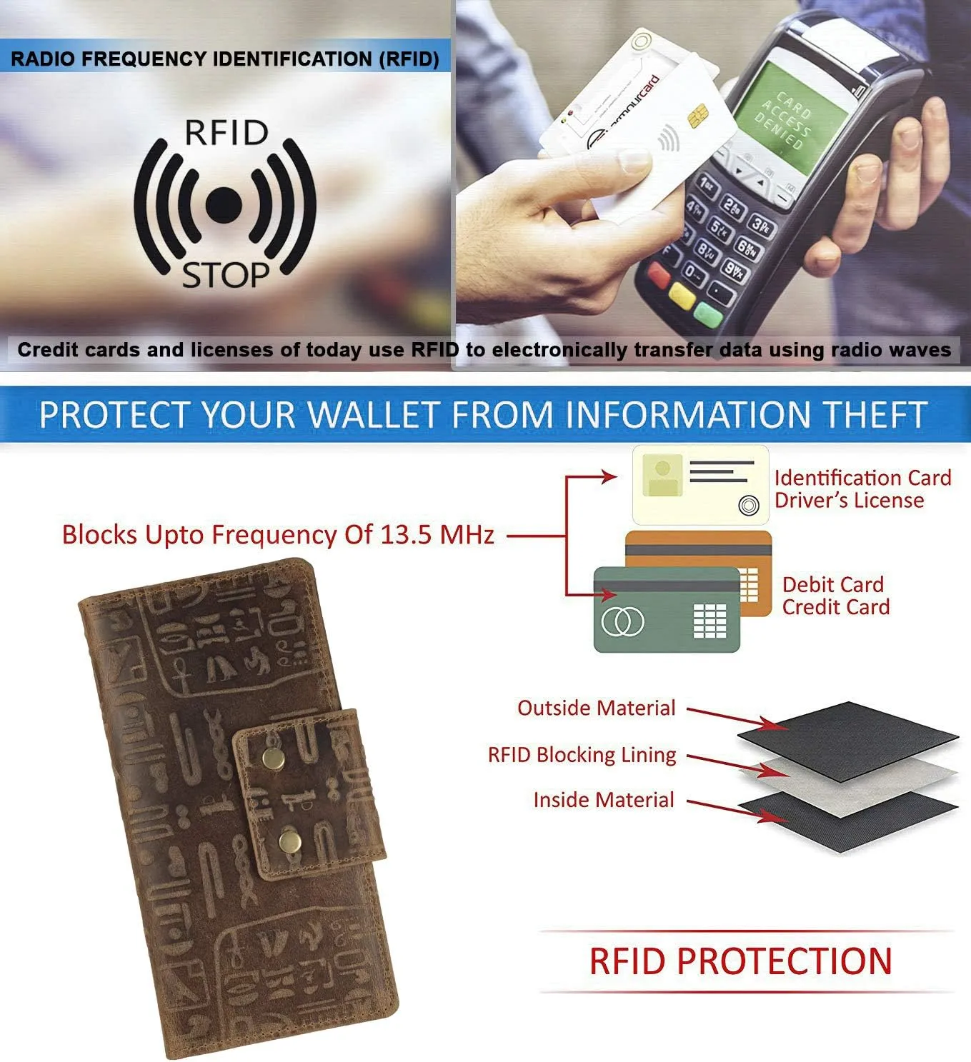 Mou Meraki Genuine Leather RFID Blocking Long Wallet – Vintage Bifold for Men (ANCIENT TOBACCO)