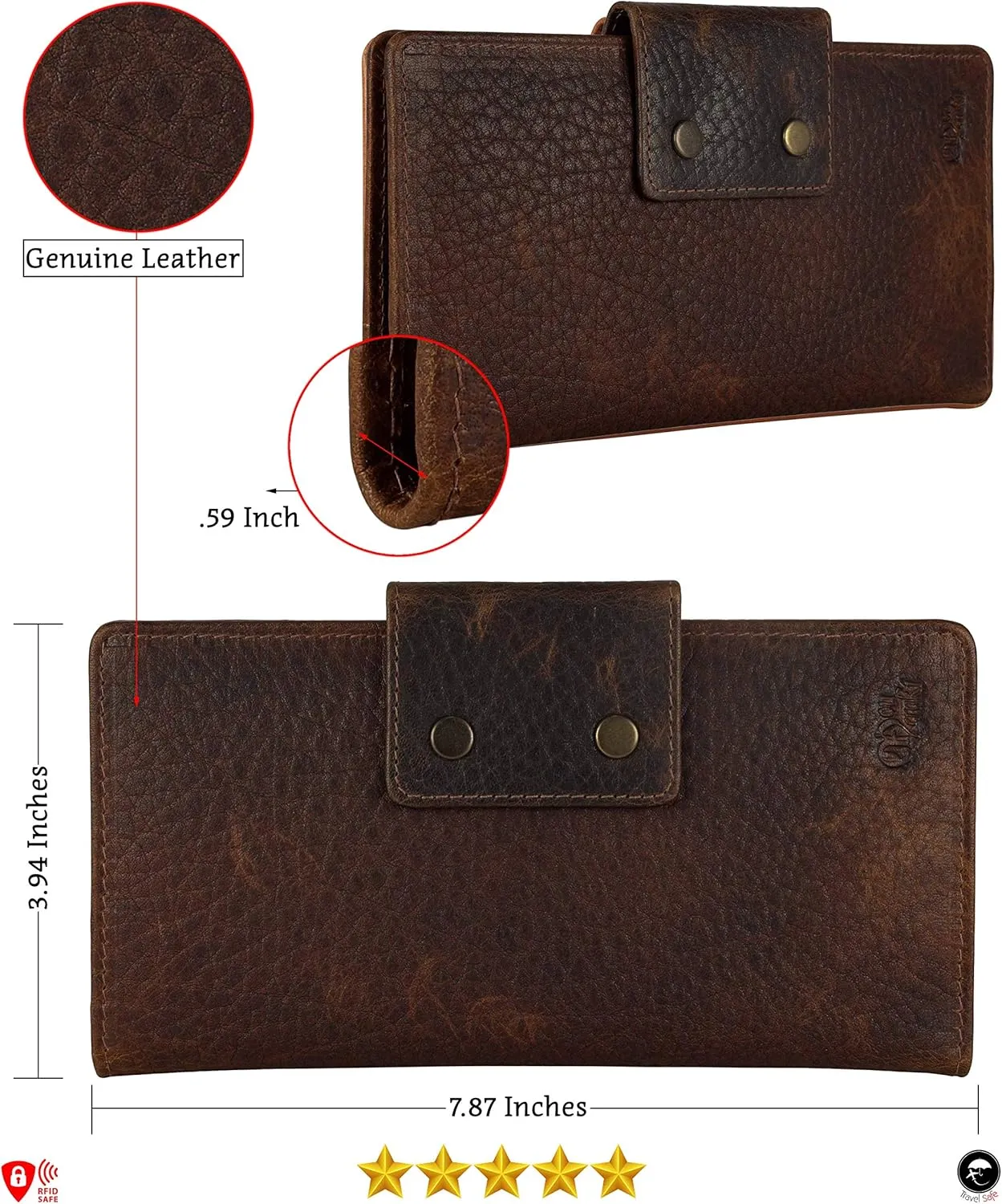 Mou Meraki Genuine Leather RFID Blocking Long Wallet – Vintage Bifold for Men (BUBBLES BROWN)