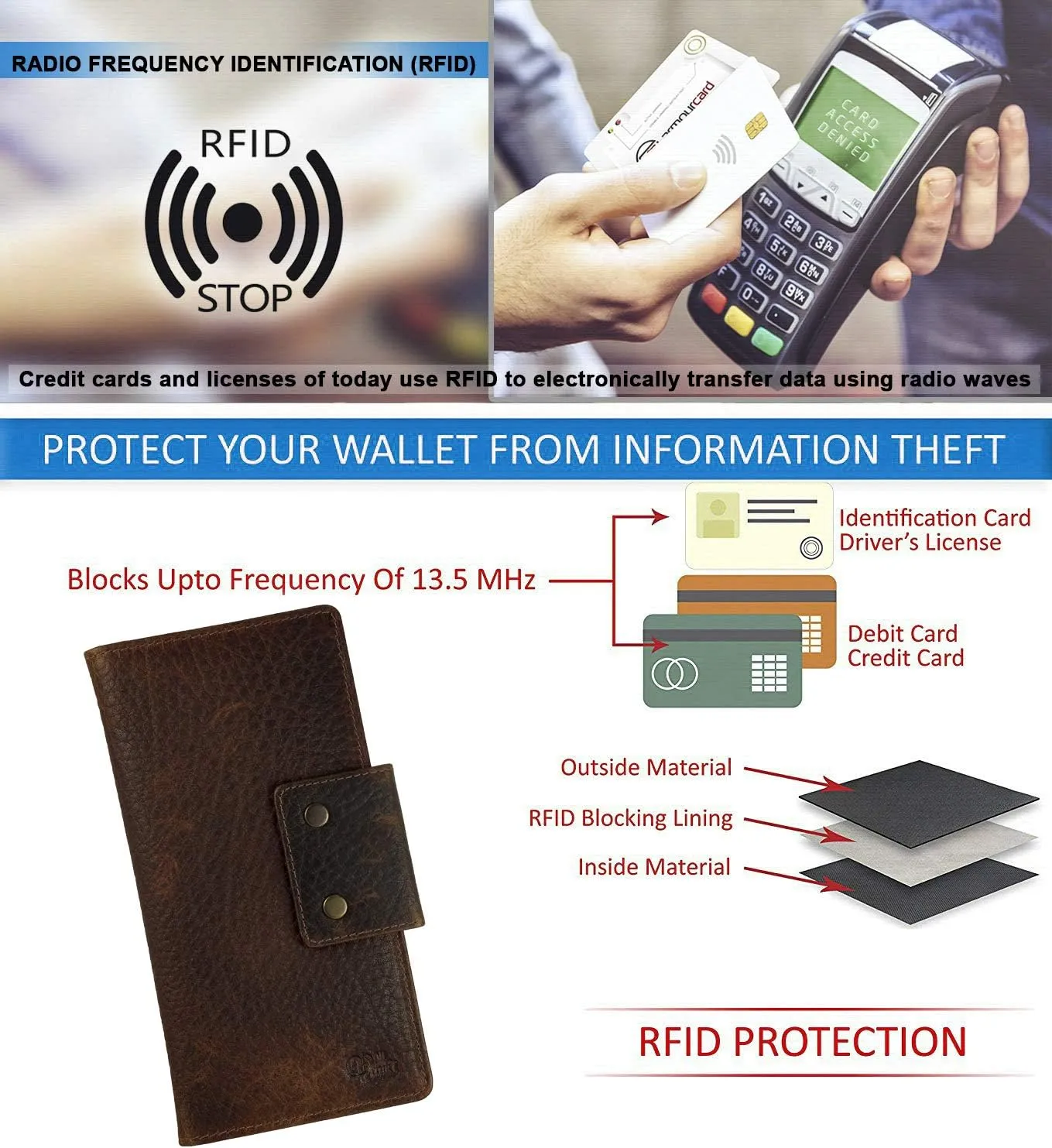 Mou Meraki Genuine Leather RFID Blocking Long Wallet – Vintage Bifold for Men (BUBBLES BROWN)
