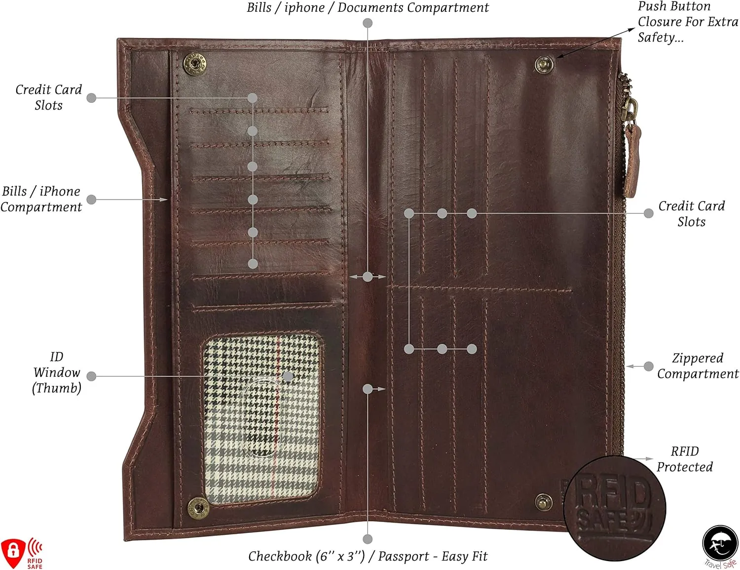 Mou Meraki Genuine Leather RFID Blocking Long Wallet – Vintage Bifold for Men