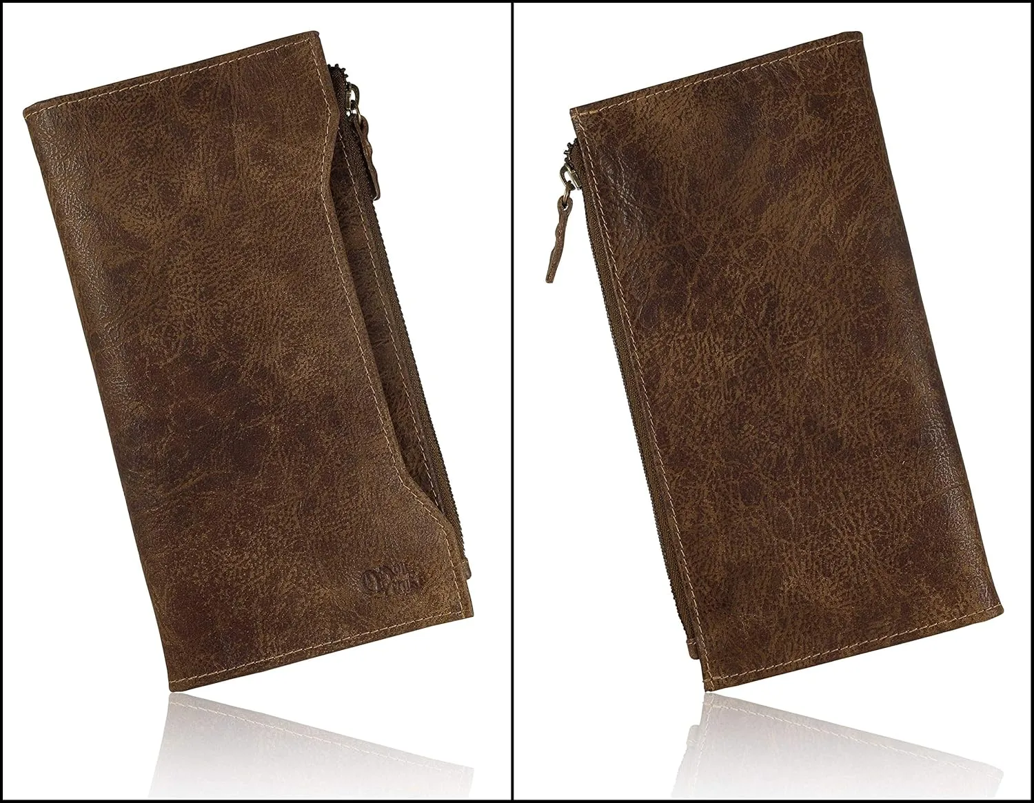 Mou Meraki Genuine Leather RFID Blocking Long Wallet – Vintage Bifold for Men