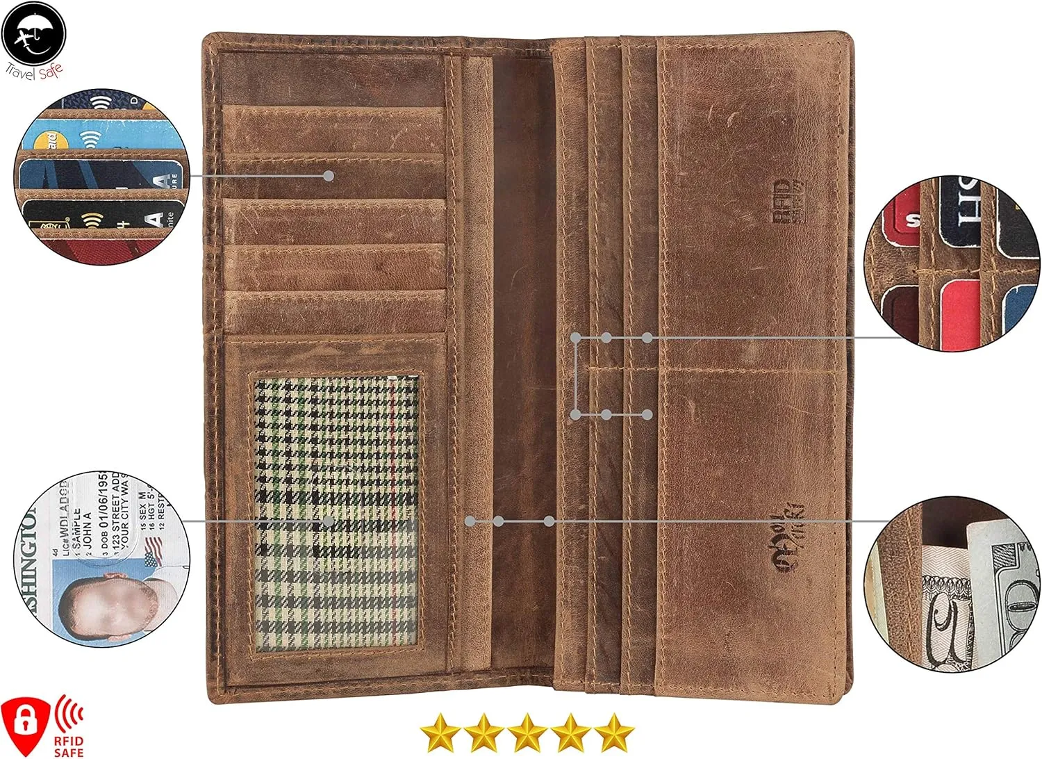 Mou Meraki RFID Blocking Mens Genuine leather Bifold Long Wallet