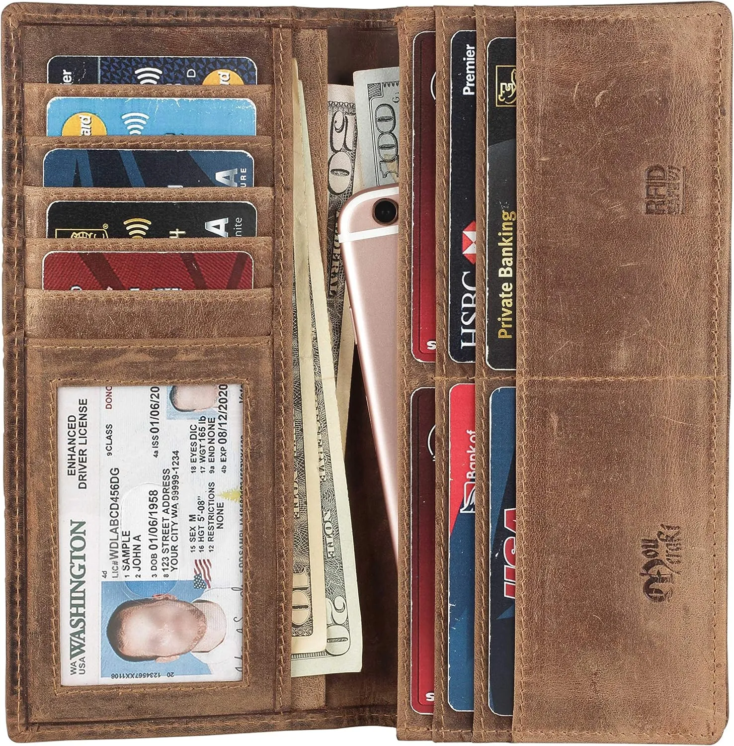 Mou Meraki RFID Blocking Mens Genuine leather Bifold Long Wallet