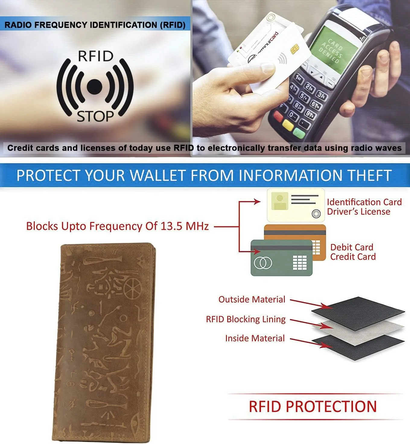 Mou Meraki RFID Blocking Mens Genuine leather Bifold Long Wallet