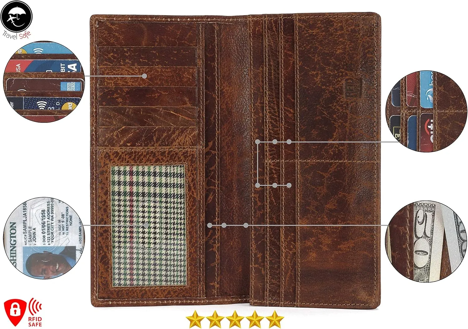 Mou Meraki RFID Blocking Mens Genuine leather Bifold Long Wallet