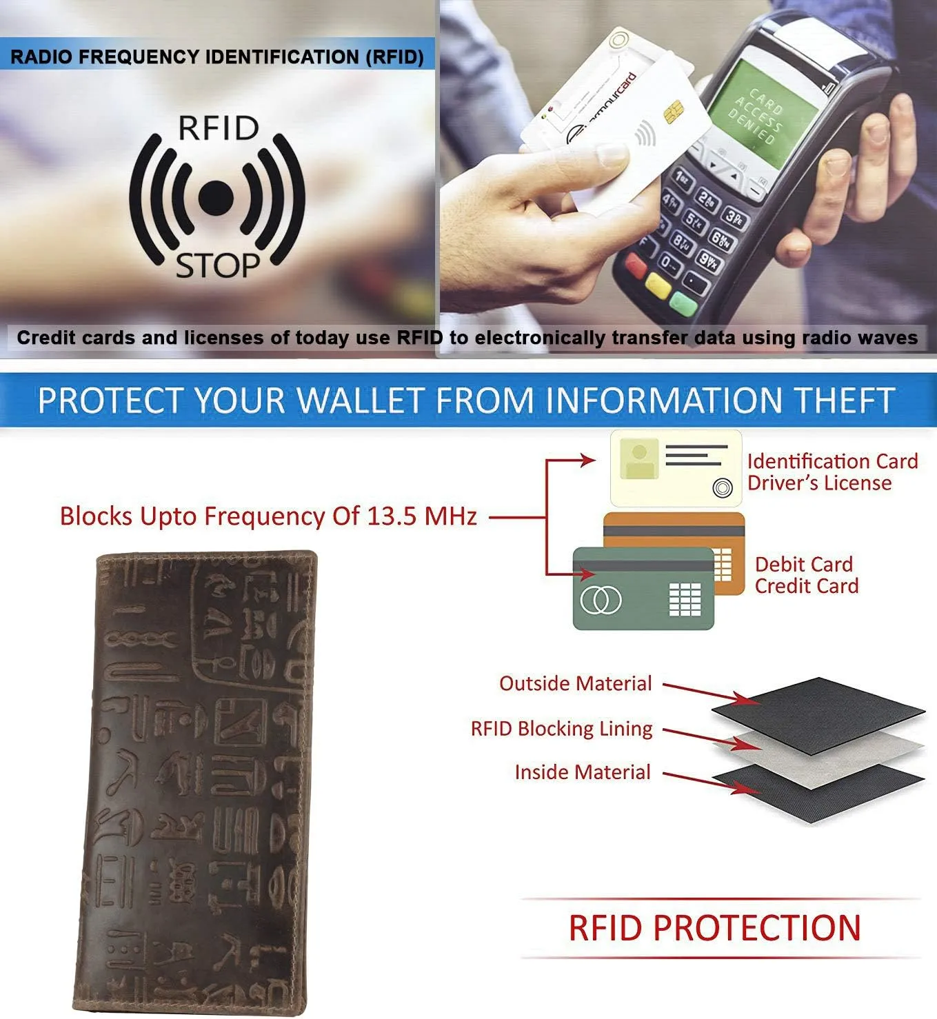 Mou Meraki RFID Blocking Mens Genuine leather Bifold Long Wallet