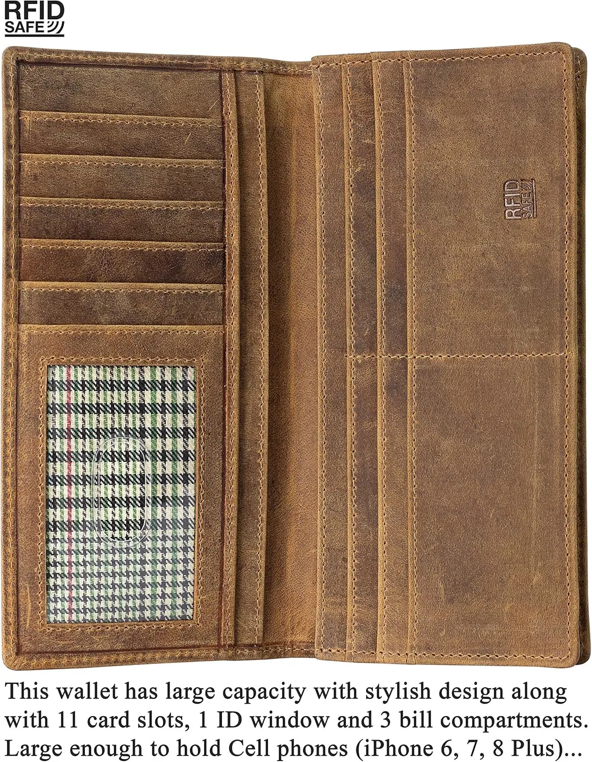 Mou Meraki RFID Blocking Mens Genuine leather Bifold Long Wallet