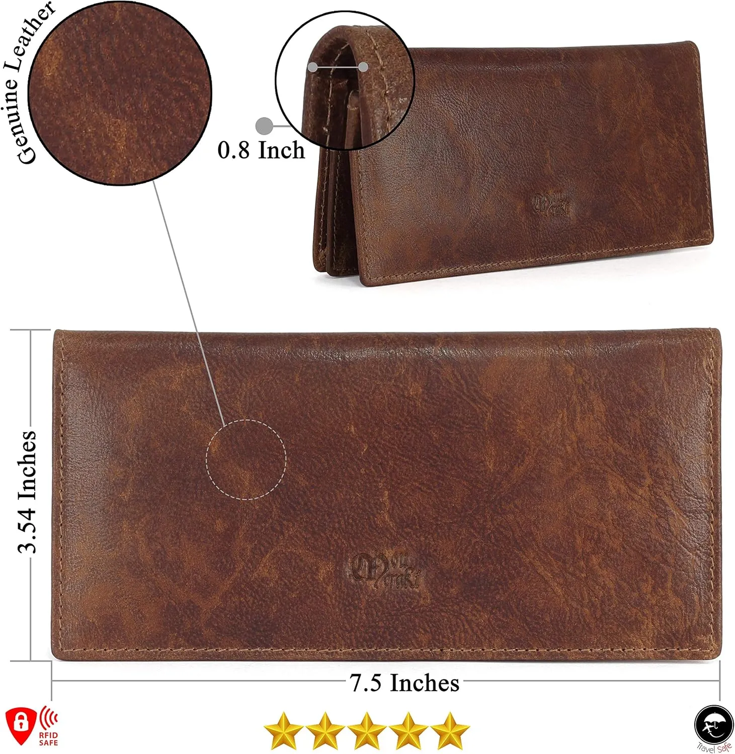 Mou Meraki RFID Blocking Mens Genuine leather Bifold Long Wallet