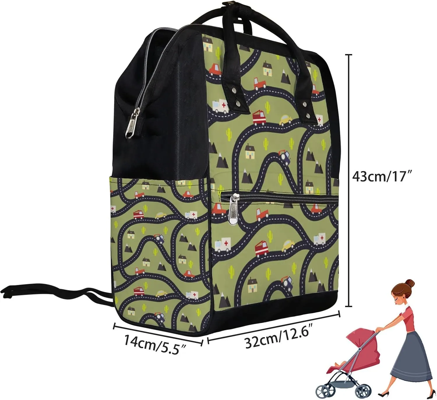 Mountain Road Cactus Diaper Bag Backpack Waterproof Backpack Baby Nappy Changing Bag for Travel Large Capacity Durable and Stylish for Woman