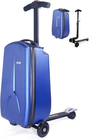 MRPLUM Scooter Luggage Detachable Ride On Suitcase Scooter for Kids Age 4-15,Carry-On Luggage Airline Approved,Multifunctional Travel Trolley Kids Scooter Suitcase Blue