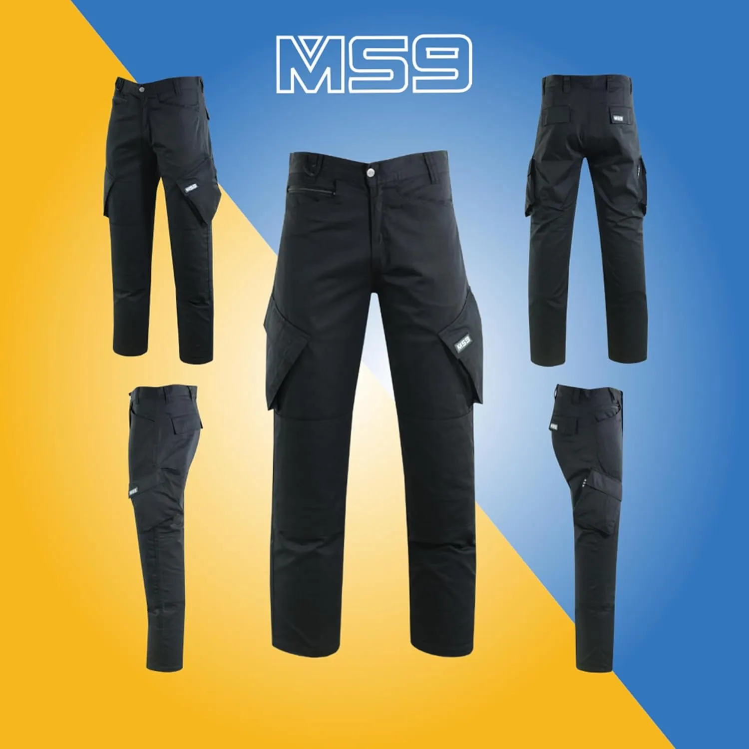 MS9 Mens Cargo Combat Work Trousers Pants Jeans with Knee Pockets T2