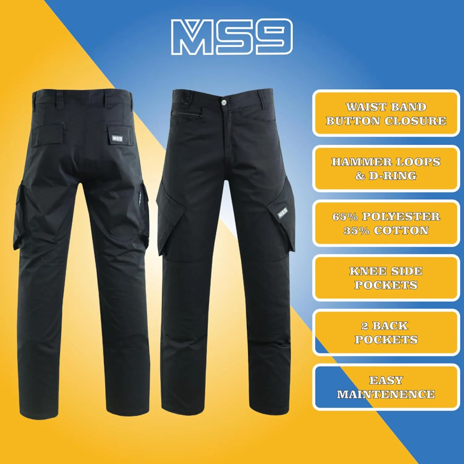 MS9 Mens Cargo Combat Work Trousers Pants Jeans with Knee Pockets T2