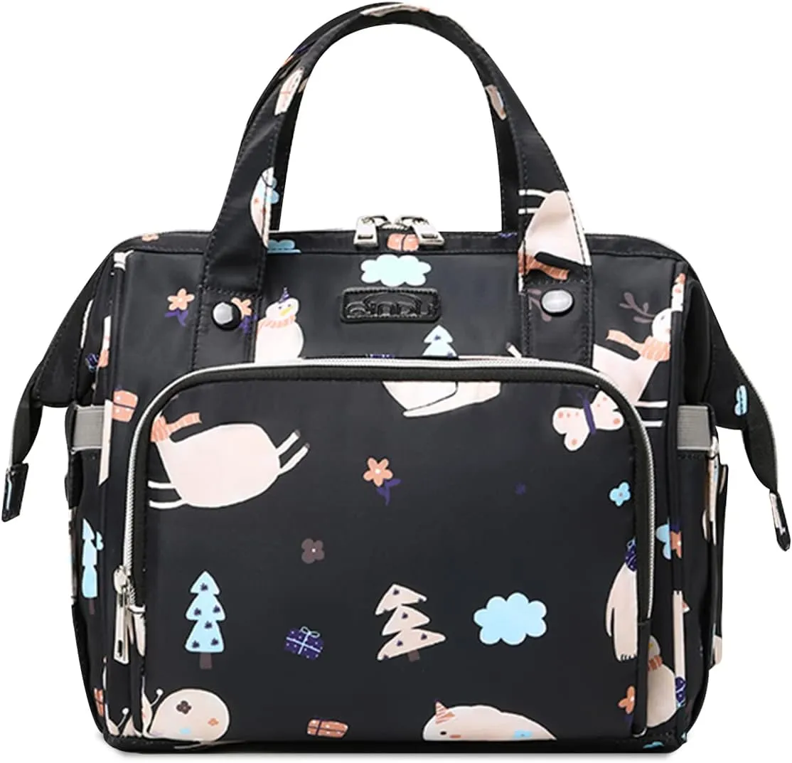 Multifunctional Diaper Bag Backpack, Lightweight Waterproof Travel Nappy Changing Tote Bag Mommy Bag Shoulder Bag (Black, 11*5.9*10.6 inches)
