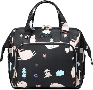 Multifunctional Diaper Bag Backpack, Lightweight Waterproof Travel Nappy Changing Tote Bag Mommy Bag Shoulder Bag (Black, 11*5.9*10.6 inches)