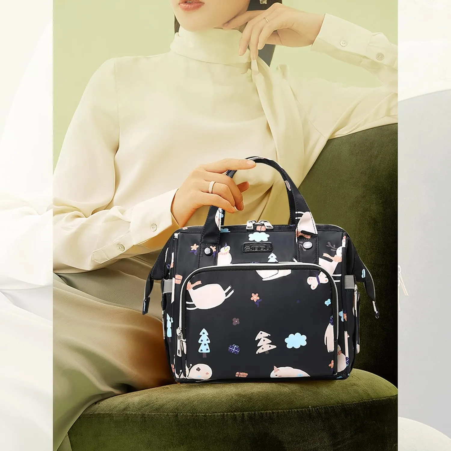 Multifunctional Diaper Bag Backpack, Lightweight Waterproof Travel Nappy Changing Tote Bag Mommy Bag Shoulder Bag (Black, 11*5.9*10.6 inches)